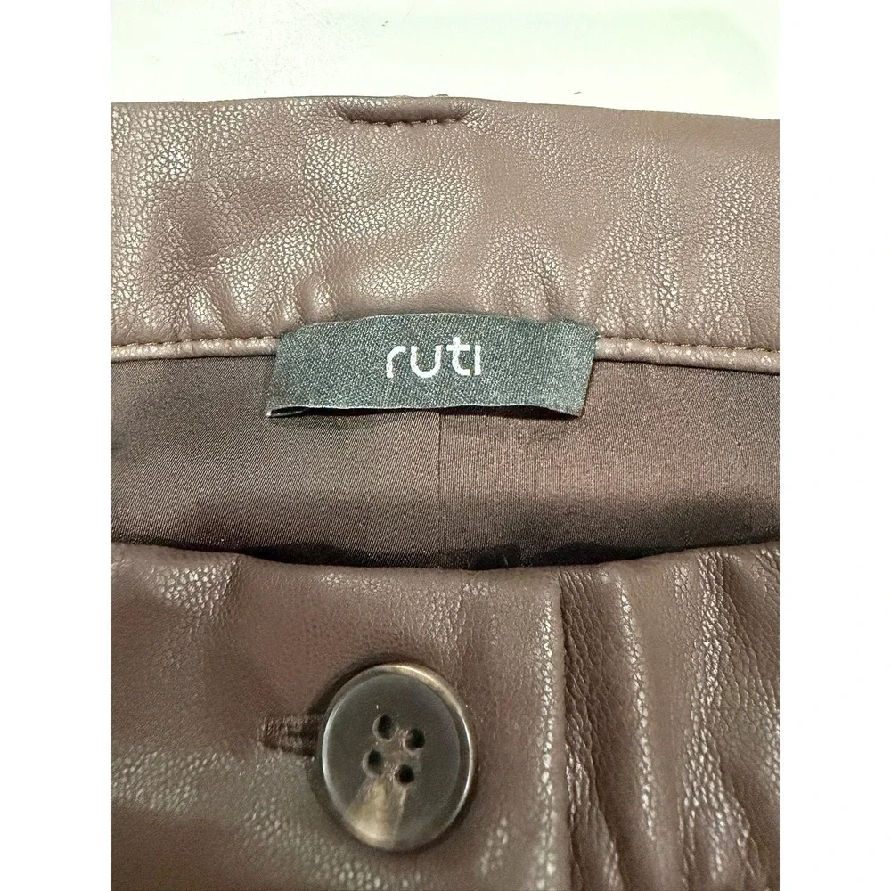 Ruti Vegan Leather Trousers Brown High Waisted Straight Leg Pants